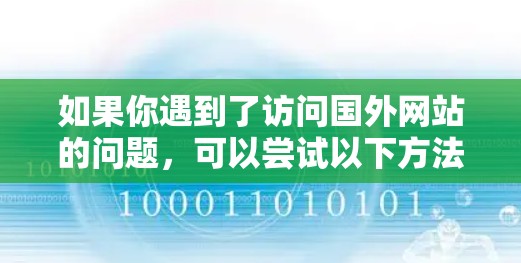 如果你遇到了访问国外网站的问题，可以尝试以下方法来解决